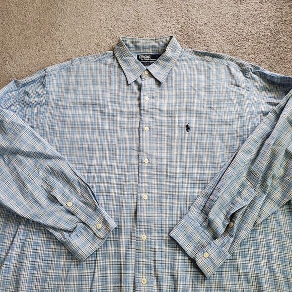 Polo Ralph Lauren Shirt Mens Extra Large Blue Button Up Plaid Linen Lowell Sport - Picture 3 of 14